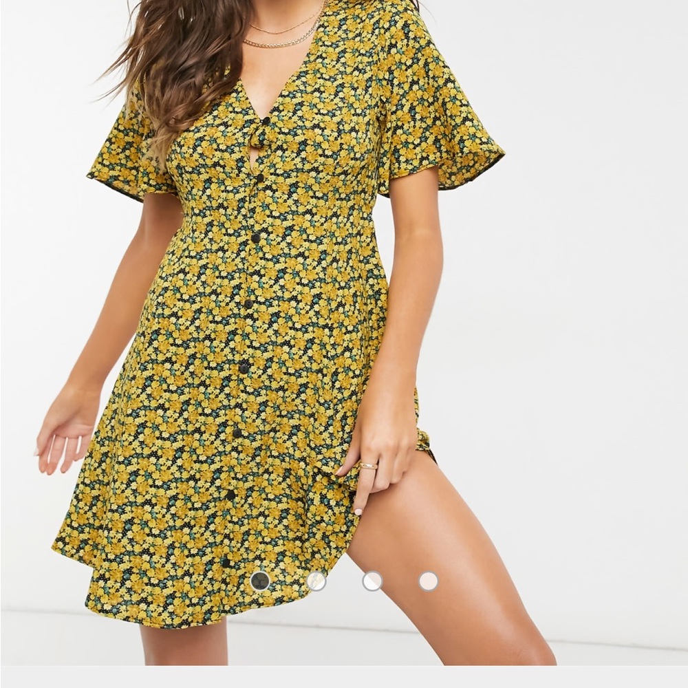 Asos Design Floral Yellow Dress